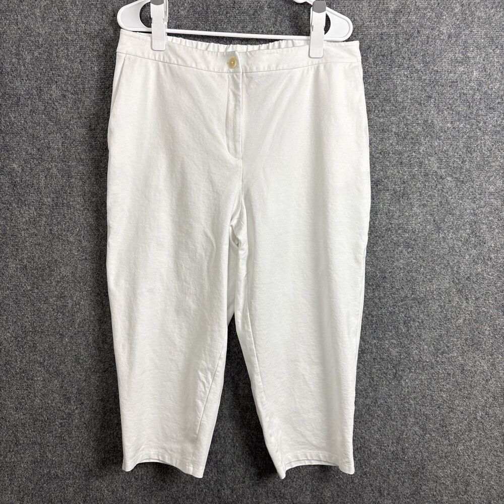 Eileen Fisher Cropped Pants Womens Size L White Organic Cotton Jersey